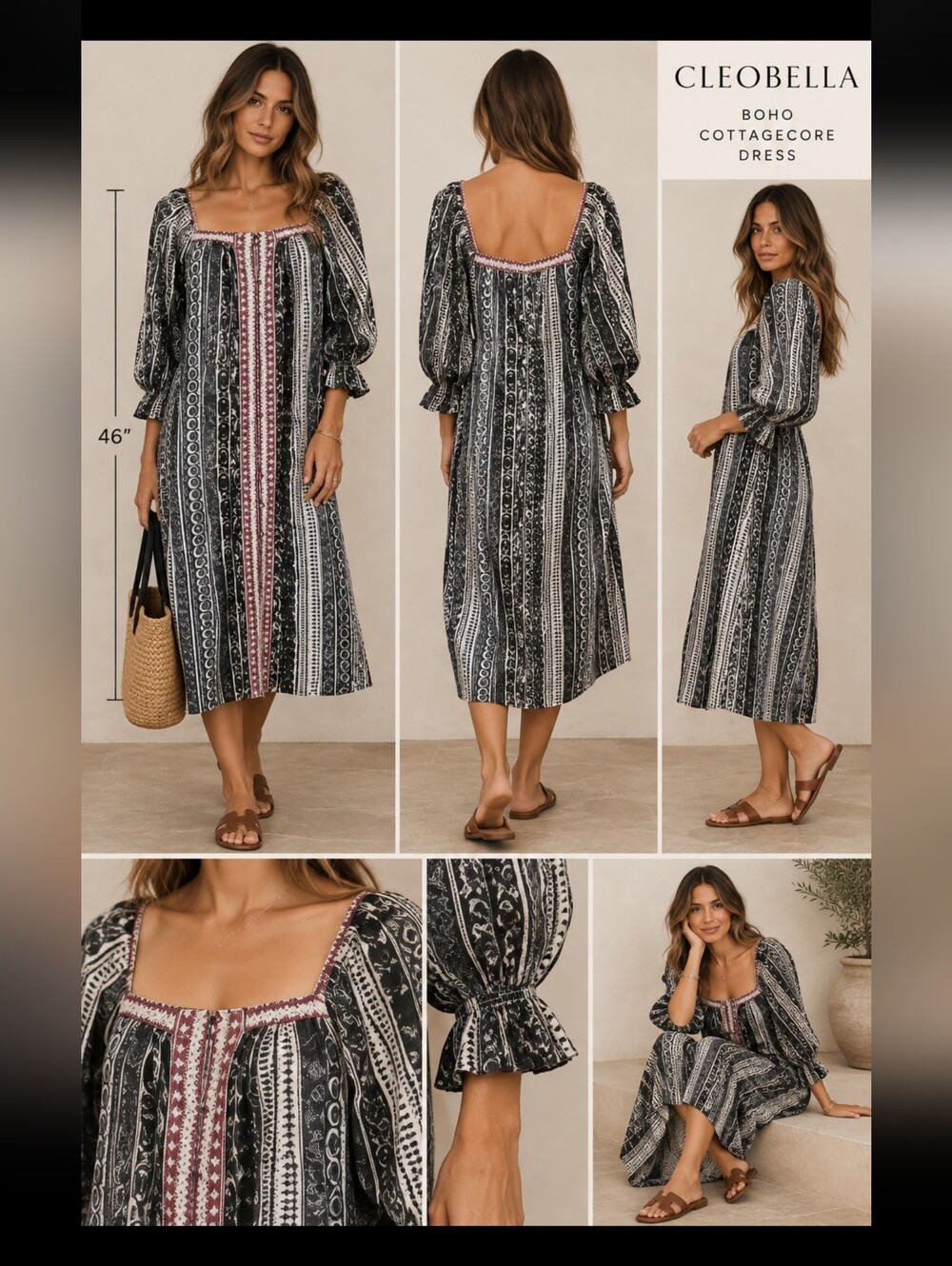 CLEOBELLA Printed Cottage-Core Lightweight-Cotton Front Button Midi Dress Small